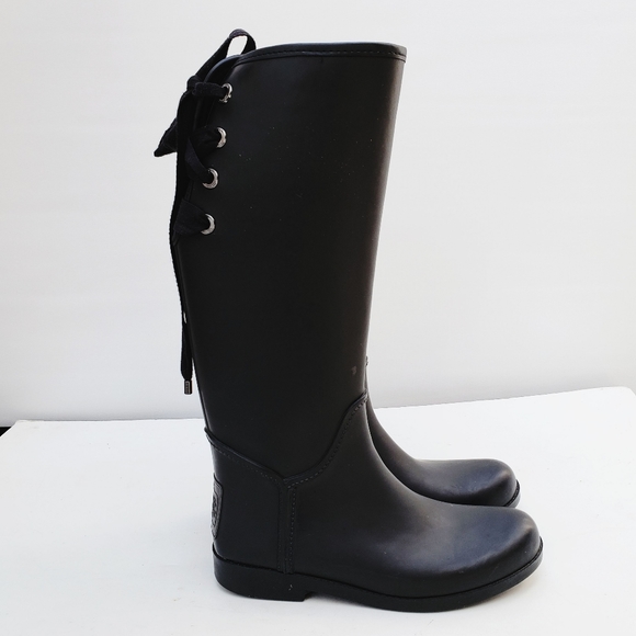 Coach Shoes - Coach Tristee Matte Black Lace Up Knee Rain Boots